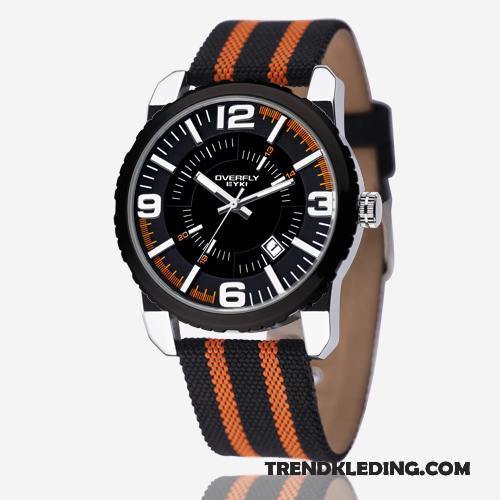 Horloge Heren Canvas Eenvoudig Sport Nylon Student Tiener Blauw Rood Wit