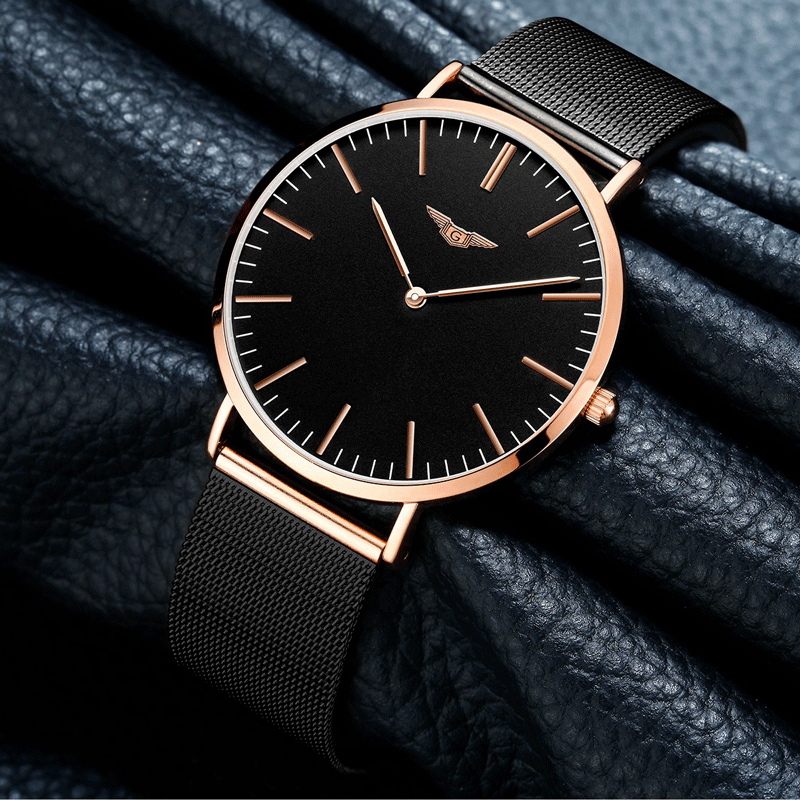 Horloge Heren Dun Trend Waterdicht Roestvrij Staal Mode Quartz Horloge Blauw Zwart Gouden