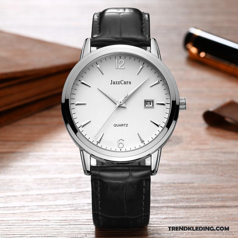 Horloge Heren Echte Echt Leer Casual Trend Mode Waterdicht Zilver Zwart