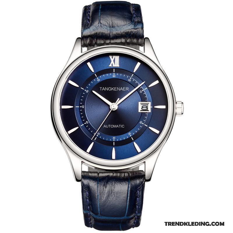 Horloge Heren Kant Business Dun Echt Leer Automatisch Riem Zwart
