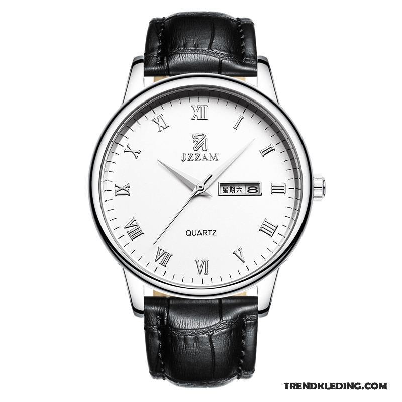 Horloge Heren Mode Riem Trend Student Eenvoudig Waterdicht Zilver Wit Zwart