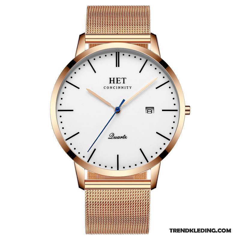 Horloge Heren Quartz Horloge Echt Leer Trend Riem Lichtende Nachtwolken Casual Wit Goud