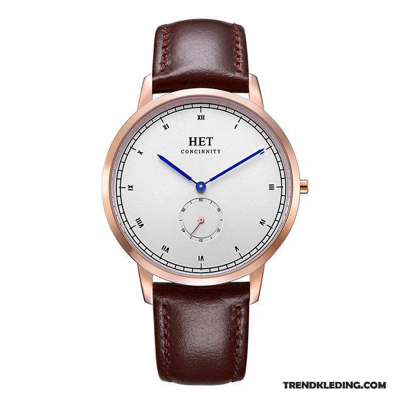 Horloge Heren Quartz Horloge Echt Leer Trend Riem Lichtende Nachtwolken Casual Wit Goud