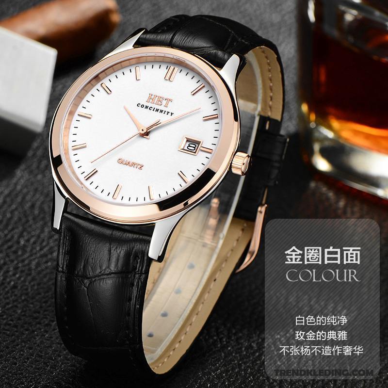 Horloge Heren Quartz Horloge Riem Mode Casual Echte Kalender Zilver Zwart