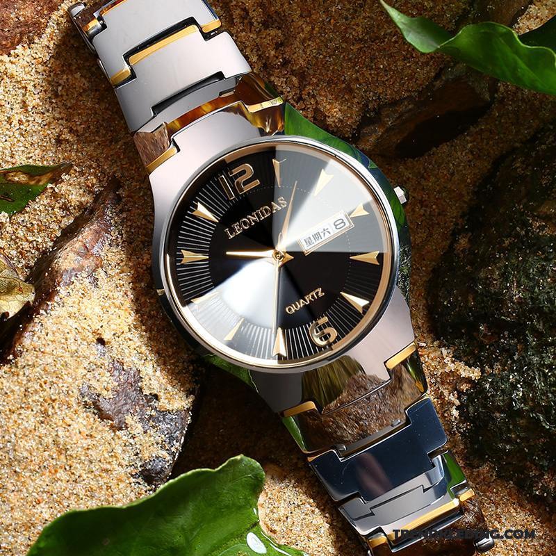 Horloge Heren Strass Echte Waterdicht Business Mode Zwart Goud