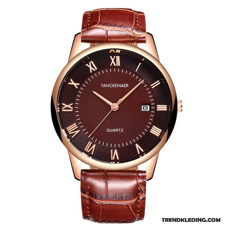 Horloge Heren Super Dun Casual Mode Trend Riem Wit Bruine