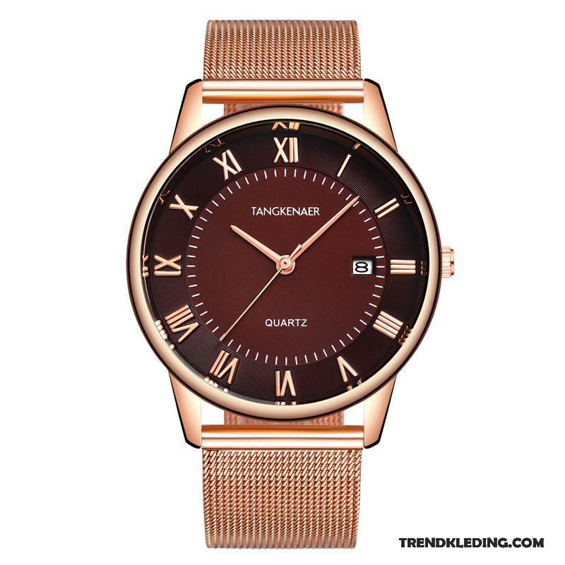Horloge Heren Super Dun Casual Mode Trend Riem Wit Bruine