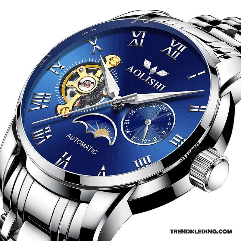 Horloge Heren Trend Horlogeband Automatisch Gemiddelde Student Roestvrij Staal Blauw Zilver