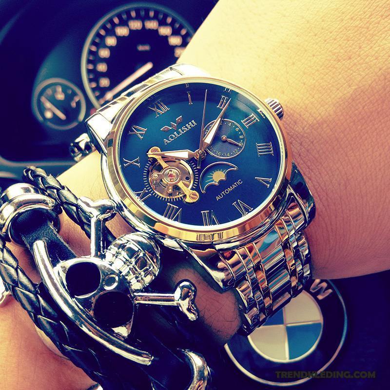 Horloge Heren Trend Horlogeband Automatisch Gemiddelde Student Roestvrij Staal Blauw Zilver