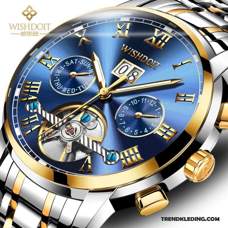 Horloge Heren Waterdicht Automatisch Trend Student Kant Echte Blauw Gouden