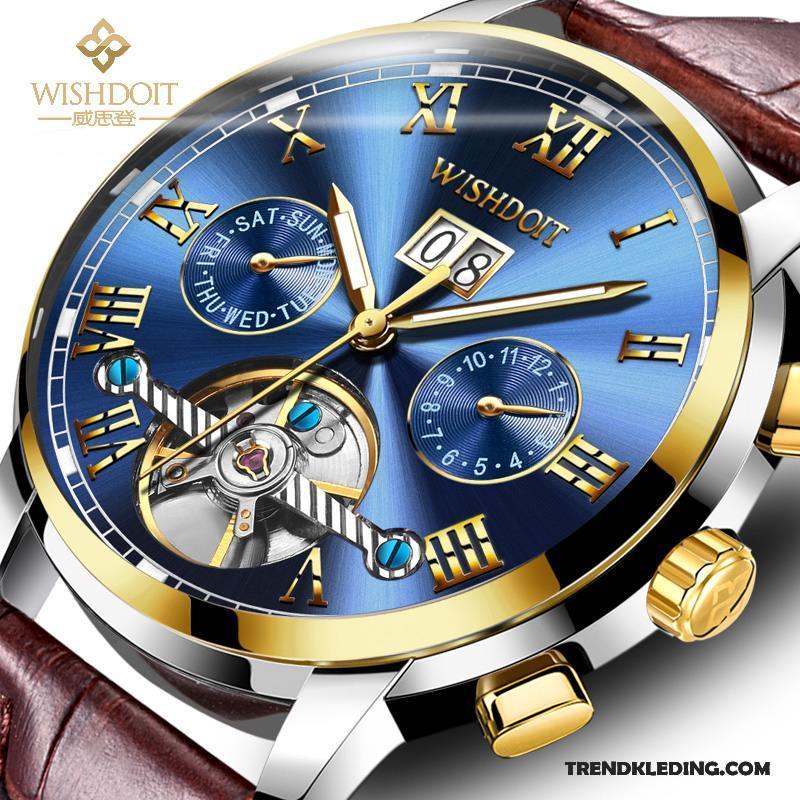 Horloge Heren Waterdicht Automatisch Trend Student Kant Echte Blauw Gouden