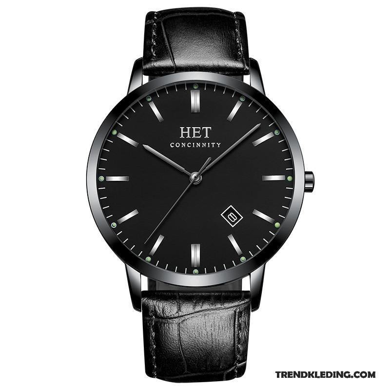 Horloge Heren Waterdicht Echt Leer Riem Quartz Horloge Mode Dun Grijs