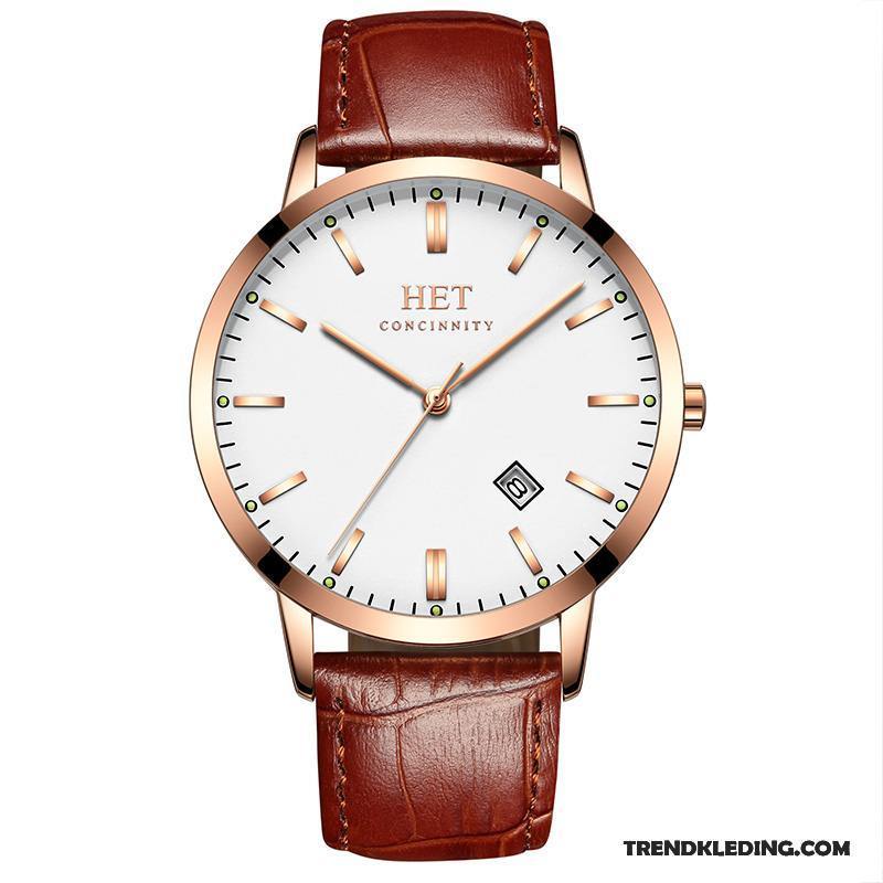 Horloge Heren Waterdicht Echt Leer Riem Quartz Horloge Mode Dun Grijs