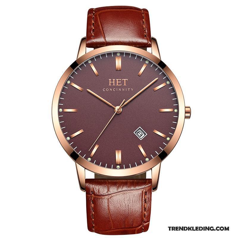 Horloge Heren Waterdicht Echt Leer Riem Quartz Horloge Mode Dun Grijs