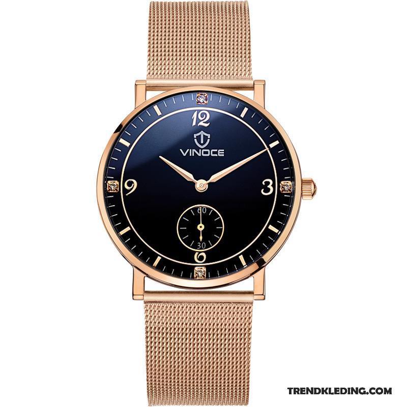 Horloge Heren Waterdicht Nieuw Mode Eenvoudig Mesh Dun Zwart Gouden Beige