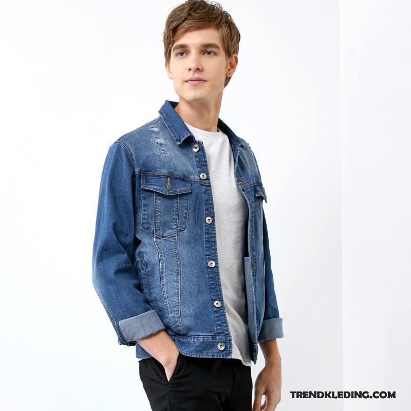 Jassen Heren Jack Denim Trend Slim Fit Mode Voorjaar Blauw