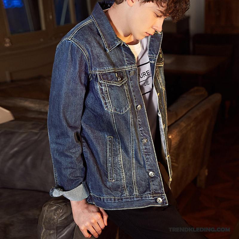 Jassen Heren Slim Fit Trend Herfst Jack Denim Voorjaar Blauw Licht