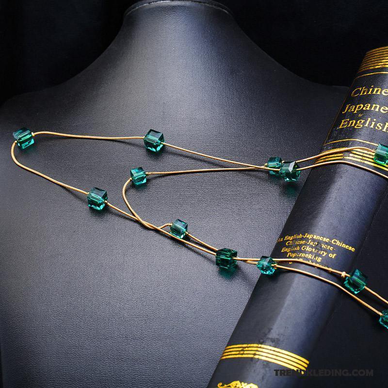Ketting Dames Accessoires Eenvoudig Lange Trui Dubbele Kristal Groen