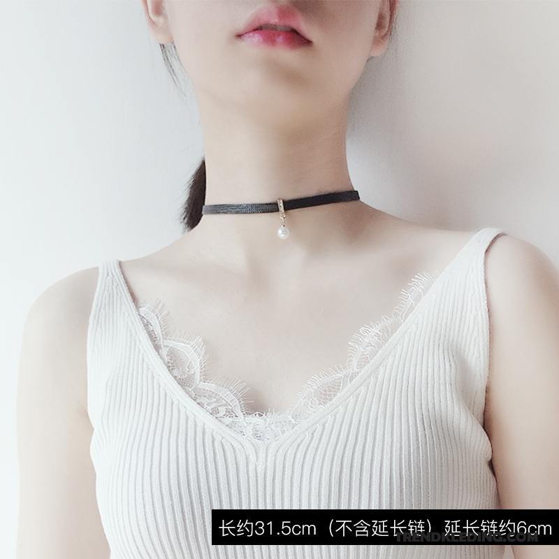 Ketting Dames Eenvoudig Kant Accessoires Korte Zwart