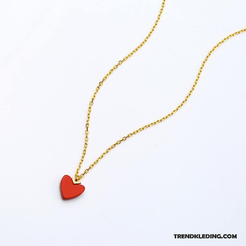 Ketting Dames Hart Liefde Mini Hanger Eenvoudig Zuiver Zilver Rood Goud