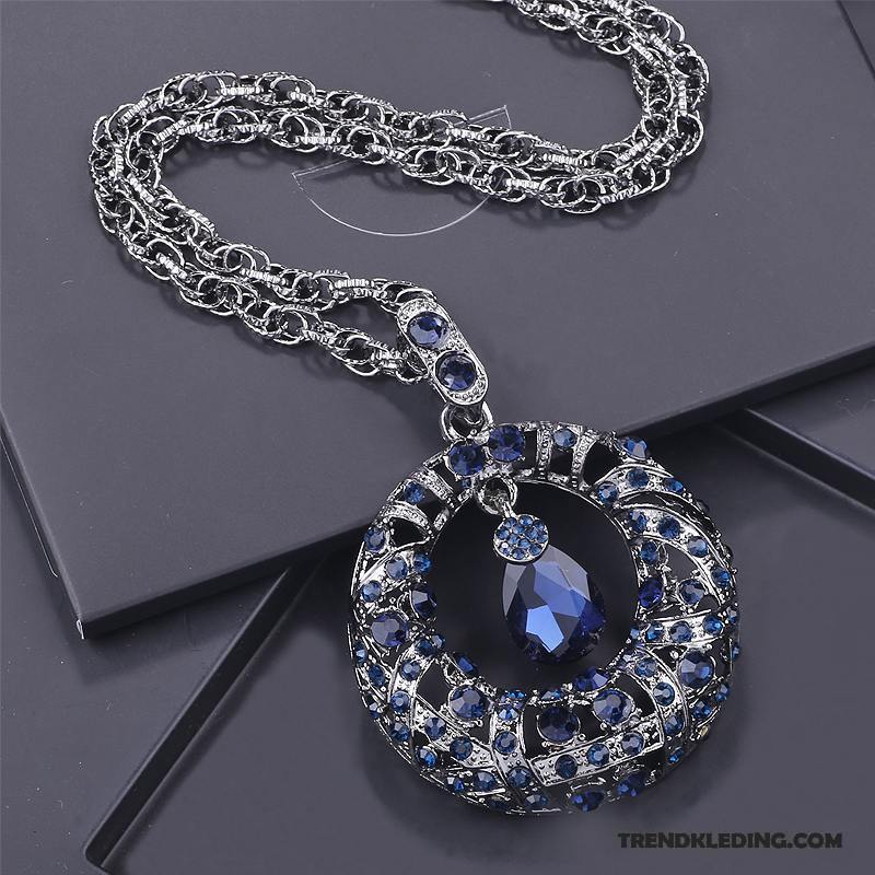 Ketting Dames Herfst Winter Accessoires Alle Wedstrijden Lange Kristal Blauw