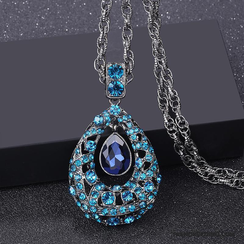 Ketting Dames Herfst Winter Accessoires Alle Wedstrijden Lange Kristal Blauw