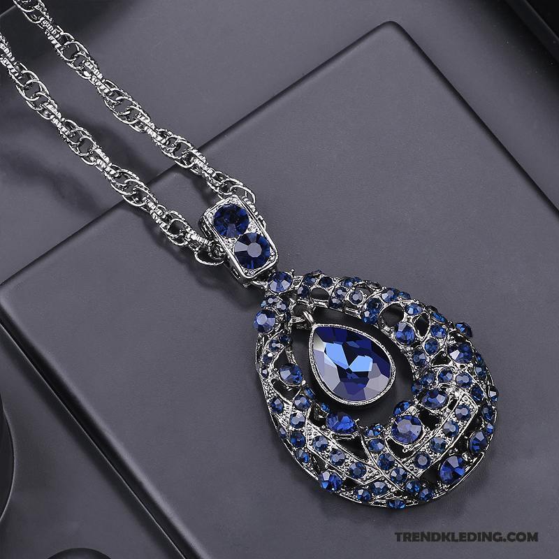 Ketting Dames Herfst Winter Accessoires Alle Wedstrijden Lange Kristal Blauw