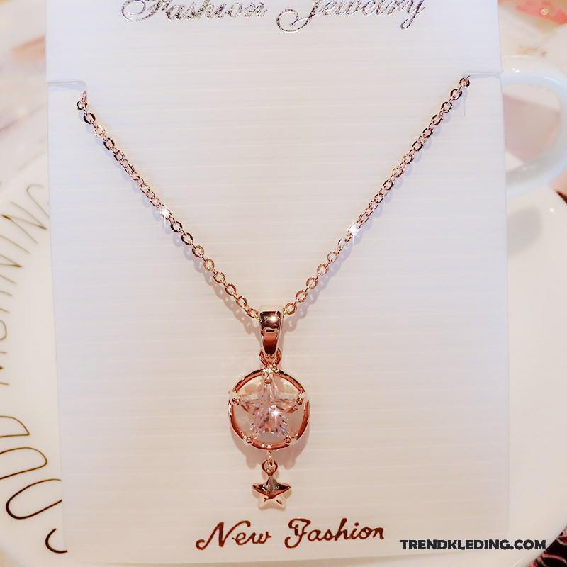 Ketting Dames Mode Geschenk Sleutel Eenvoudig Accessoires Korte Roze Gouden