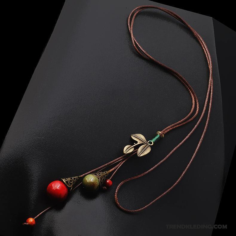 Ketting Dames Tas Keramiek Kwasten Accessoires Mode Europa Kleur Blauw Rood