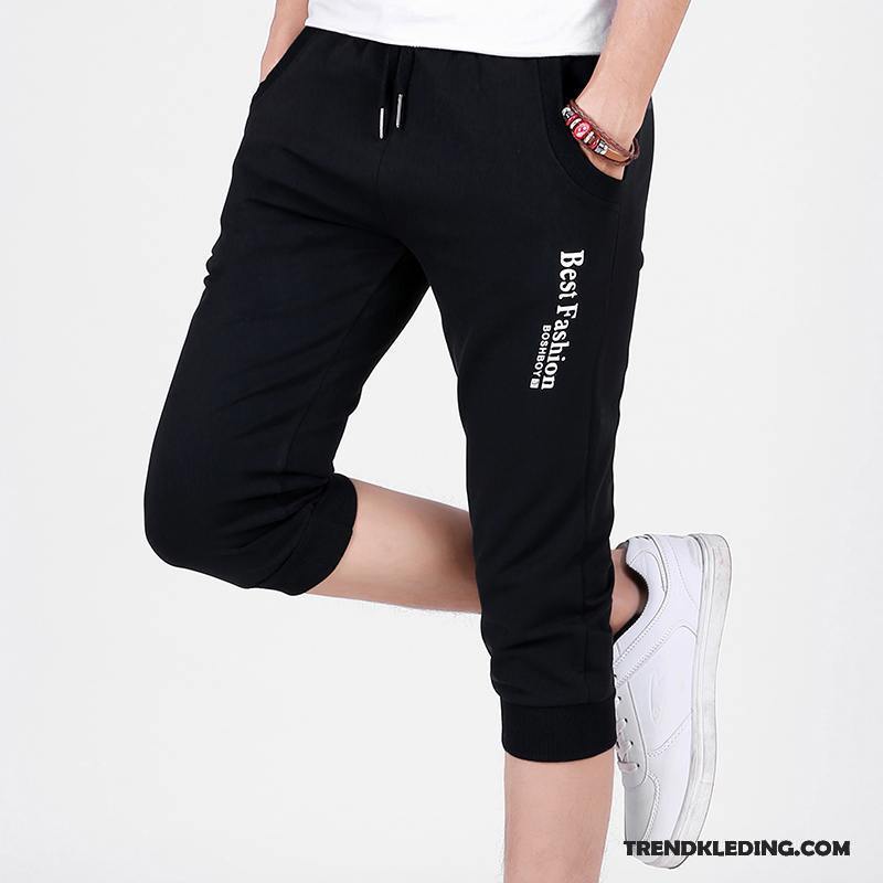 Korte Broek Heren Elastiek Zomer Slim Fit Capri Broek Sport Trend Zwart