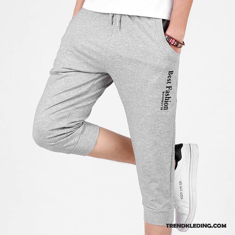 Korte Broek Heren Elastiek Zomer Slim Fit Capri Broek Sport Trend Zwart