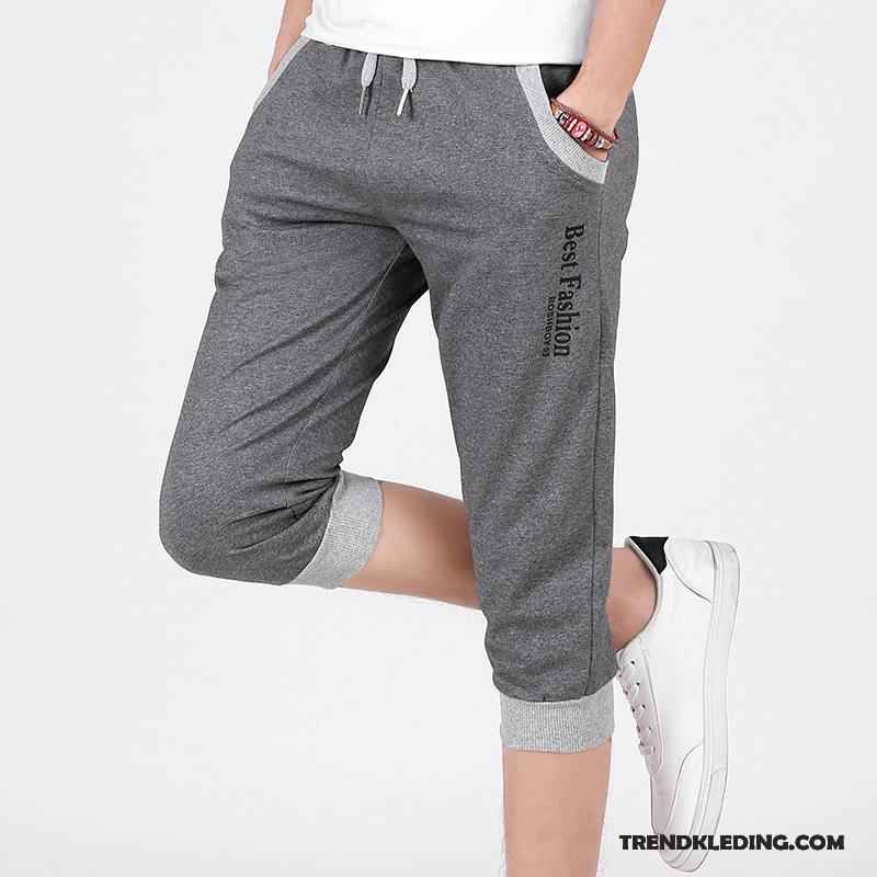 Korte Broek Heren Elastiek Zomer Slim Fit Capri Broek Sport Trend Zwart