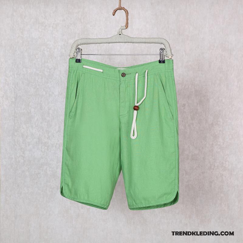Korte Broek Heren Katoen En Linnen Dunne Mannelijk Zomer Trend Casual Zandkleur Rood Wit Oranje