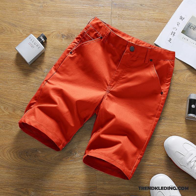 Korte Broek Heren Mannelijk Slim Fit Zak Casual Broek Katoen Jeugd Oranje Rood