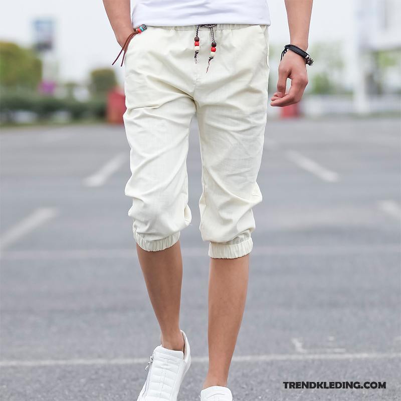 Korte Broek Heren Trend Grote Maten Casual Broek Zomer Katoen En Linnen Mannelijk Zandkleur Wit Beige