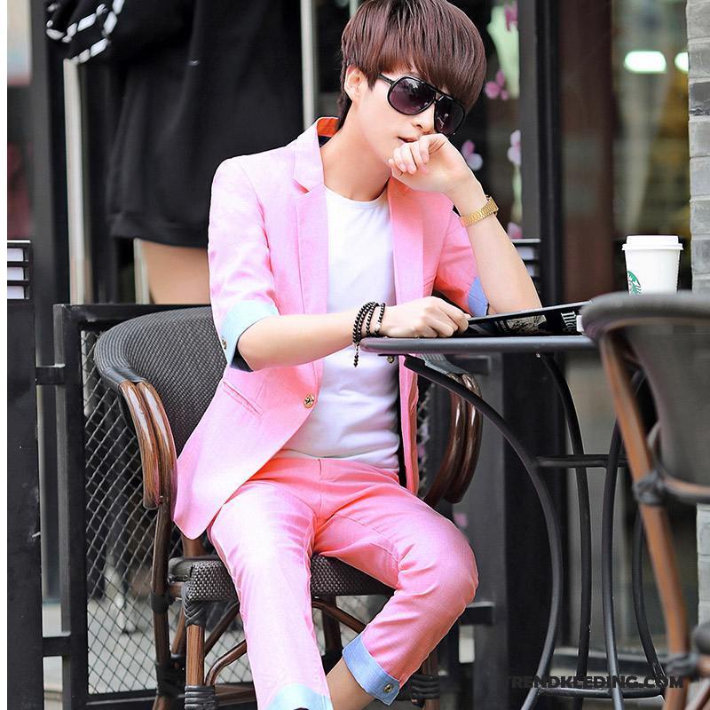 Kostuum Pak Heren Blazer Trend Herfst Mannelijk Mooi Twee Stukken Roze