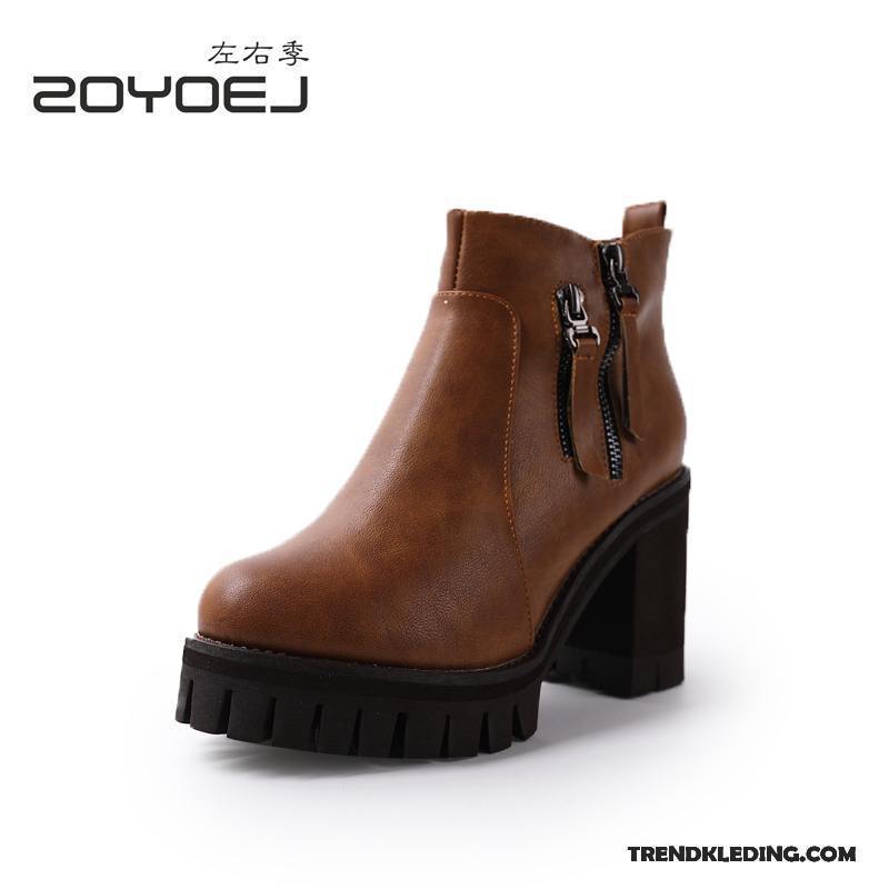 Laarsjes Dames Herfst Ronde Kop Winter Dikke Zool Platform Korte Zwart