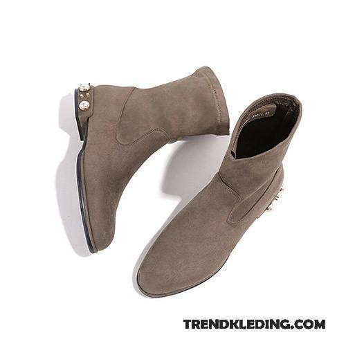 Laarsjes Dames Herfst Suede Korte Laarzen Plat Vrouwen Schoenen Grijs