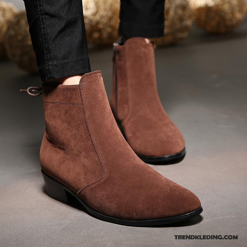 Laarzen Heren Korte Laarzen Suede Rits Punt Winter Trend Bruine