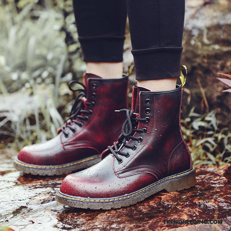 Laarzen Heren Pluche Mannen Schoenen Martin Laarzen Winter Echt Leer Rood