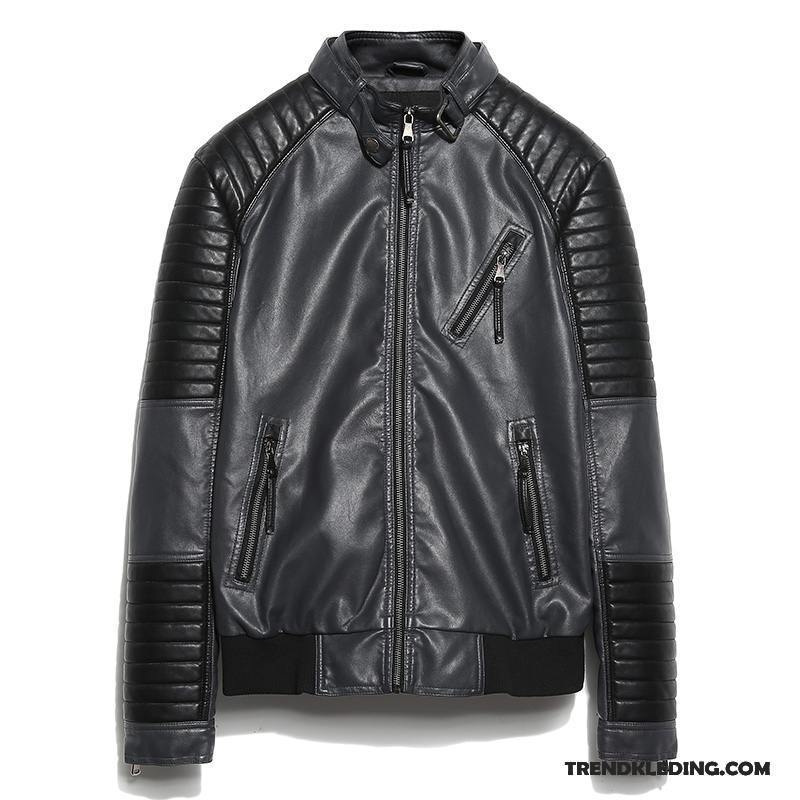 Leren Jas Heren Casual Voorjaar Slim Fit Jack Leer Cargo Grijs