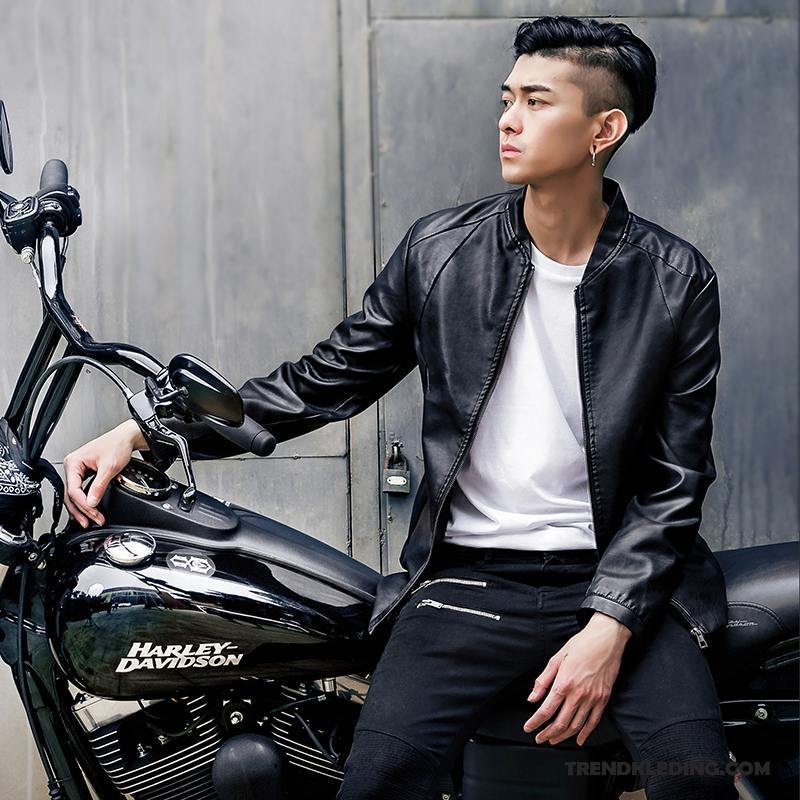 Leren Jas Heren Slim Fit Jack Mannelijk Mooi Trend Jeugd Rode Wijn