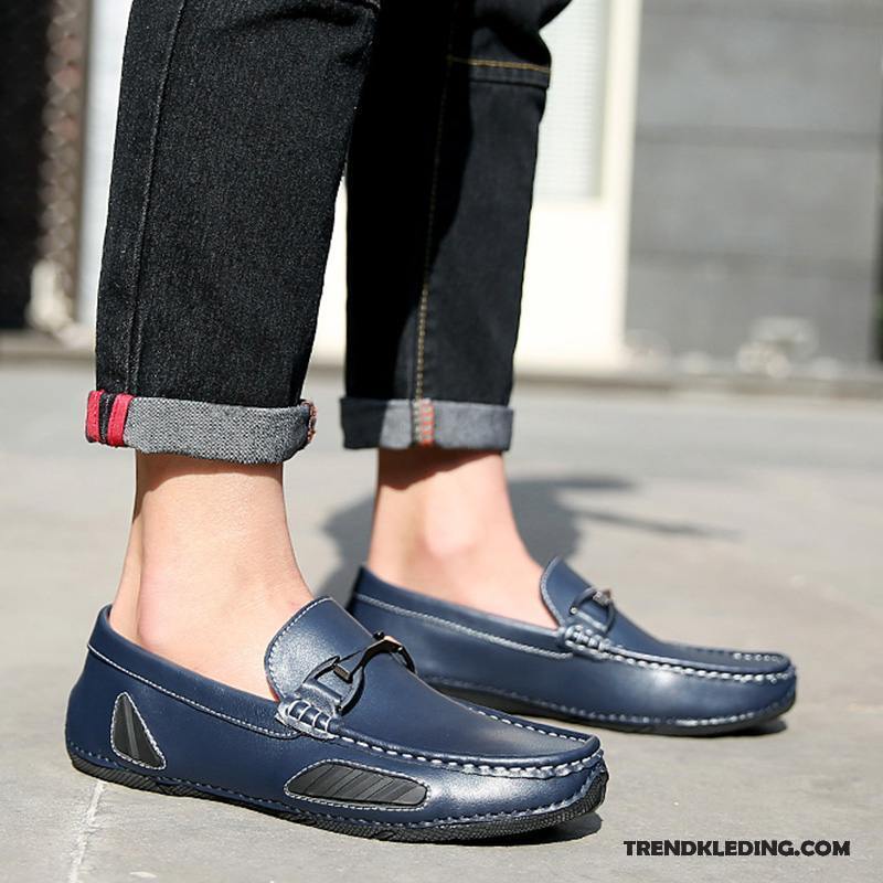 Leren Schoenen Heren Bedrijf Zachte Zolen Echt Leer Mannen Mocassin Casual Blauw