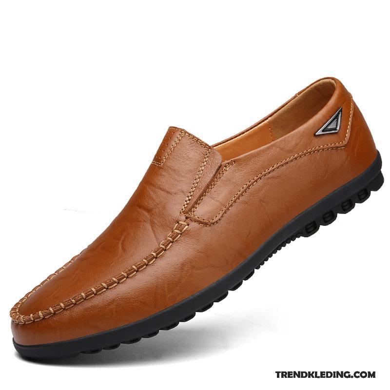 Leren Schoenen Heren Echt Leer Casual Mocassin Slip On Trend Voorjaar Bruine