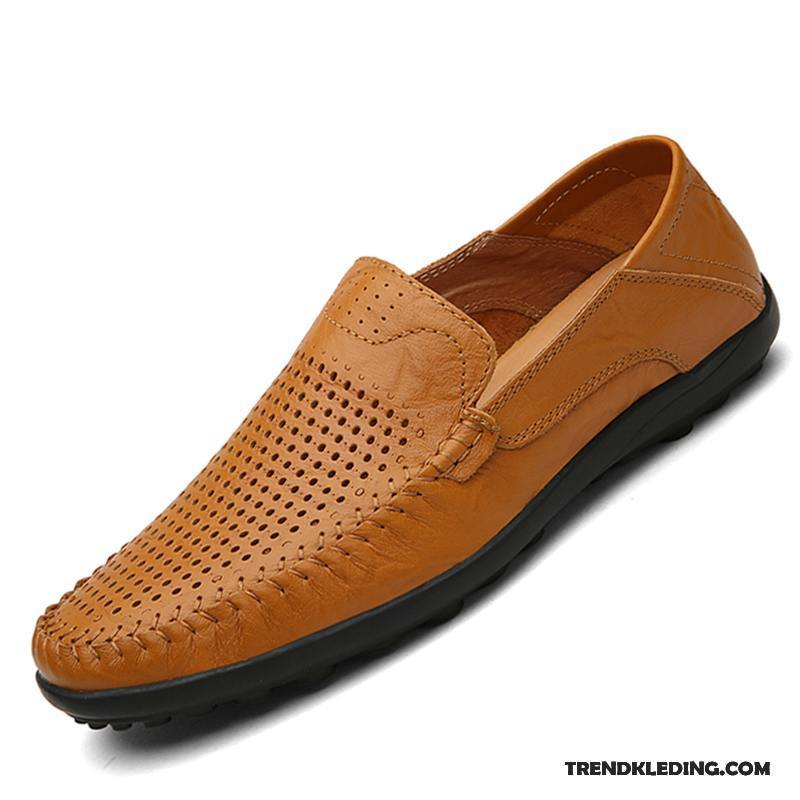 Leren Schoenen Heren Echt Leer Casual Mocassin Slip On Trend Voorjaar Bruine