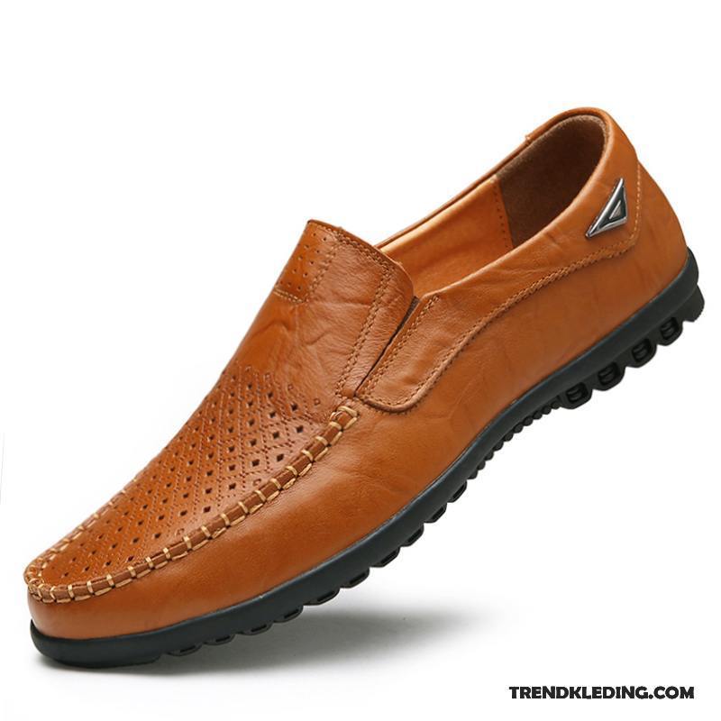 Leren Schoenen Heren Echt Leer Casual Mocassin Slip On Trend Voorjaar Bruine