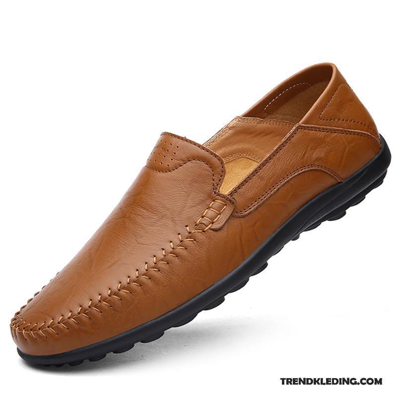 Leren Schoenen Heren Echt Leer Casual Mocassin Slip On Trend Voorjaar Bruine