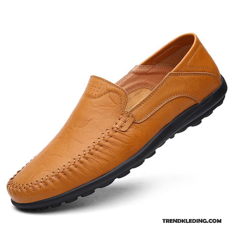 Leren Schoenen Heren Echt Leer Casual Mocassin Slip On Trend Voorjaar Bruine