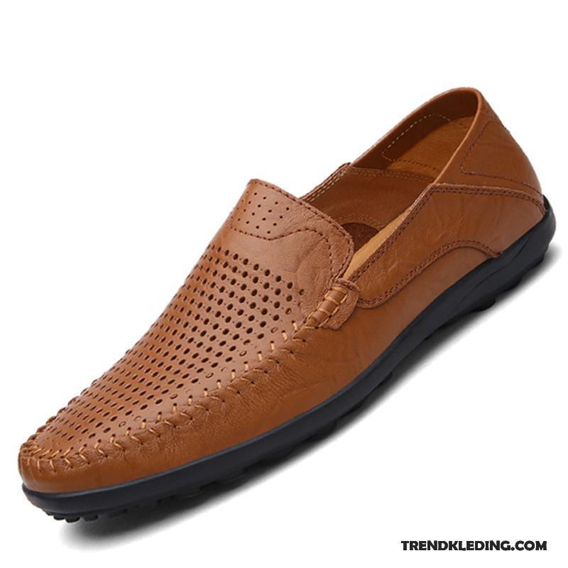 Leren Schoenen Heren Echt Leer Casual Mocassin Slip On Trend Voorjaar Bruine