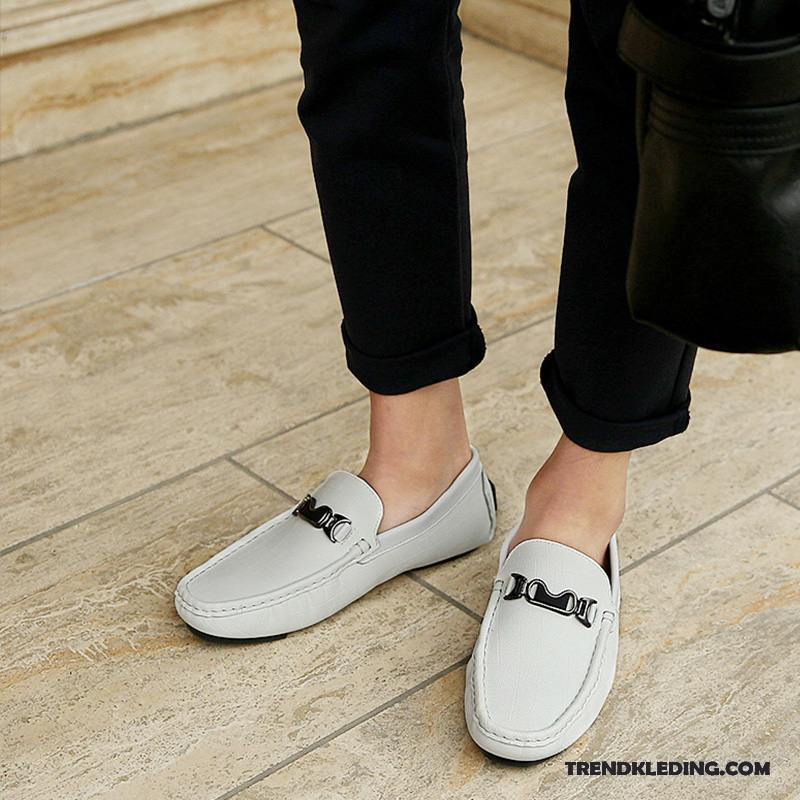 Leren Schoenen Heren Mode Mocassin Zomer Echt Leer Trend Slip On Wit